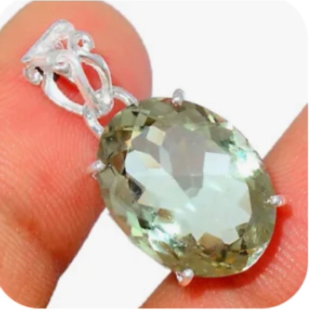 Genuine Praseolite Green amethyst Sterling silver pendants - Picture 3 of 3